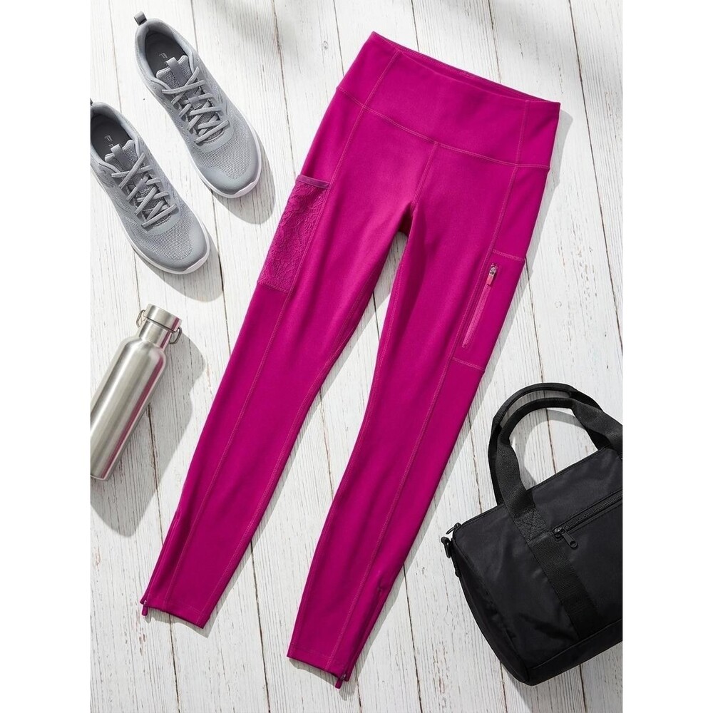 Fabletics Motion365 Womens Magenta Leggings Zipper Pockets Yoga Gym Training Fit